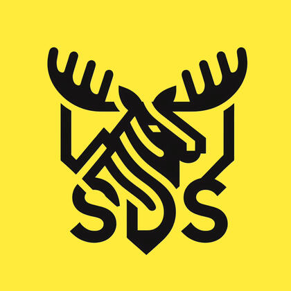 Swedish Drophipper logo Logo featuring a moose head with the letters SDS
